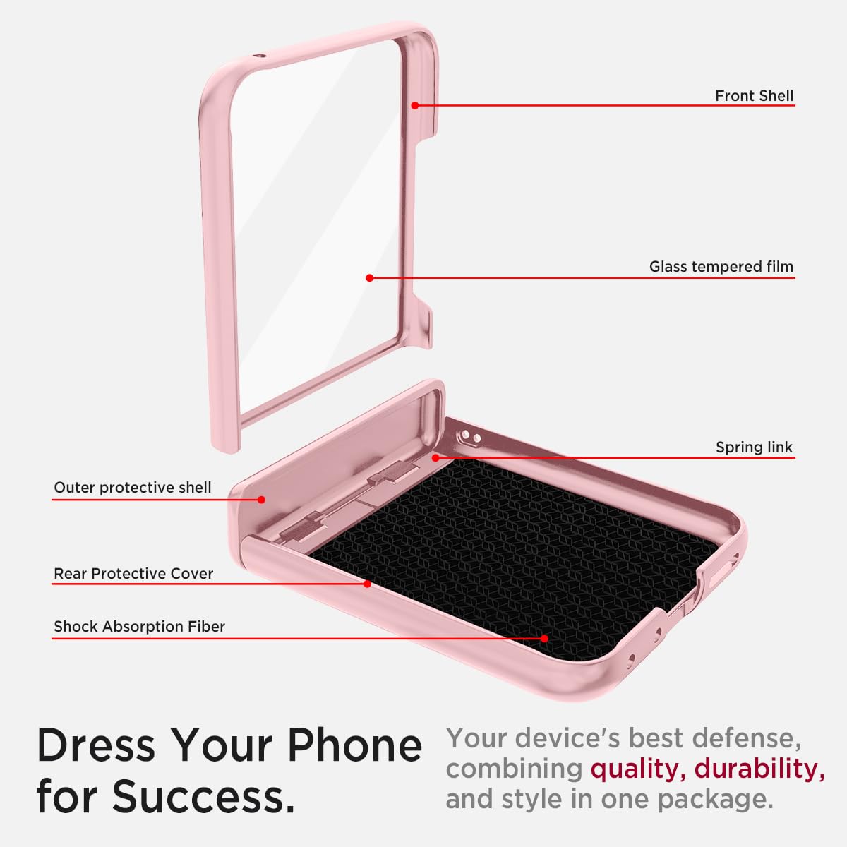 Miimall Custodia Per Motorola Razr 50 Con Supporto Anulare – Cover Antiurto In PC, Rosso, Con Pellicola Protettiva Posteriore HD