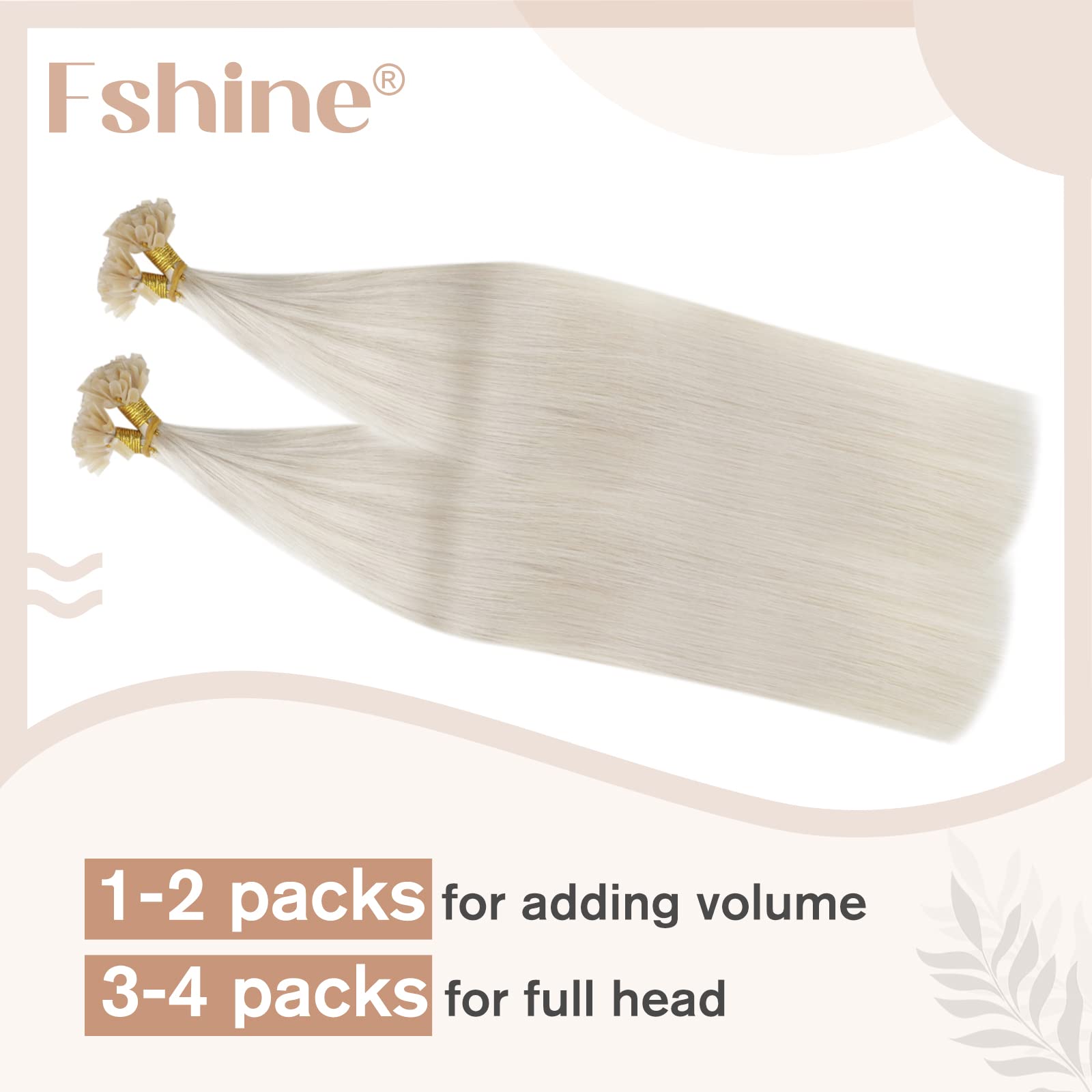 Fshine Hair Cheratina Extension 40CM 50g Capelli Veri Umani Extension Biondo Platino Colore 1000 Human Hair Extension Lisci Capelli U Tip Keratina 1g/ciocca Extension Pre Bonded Extensions