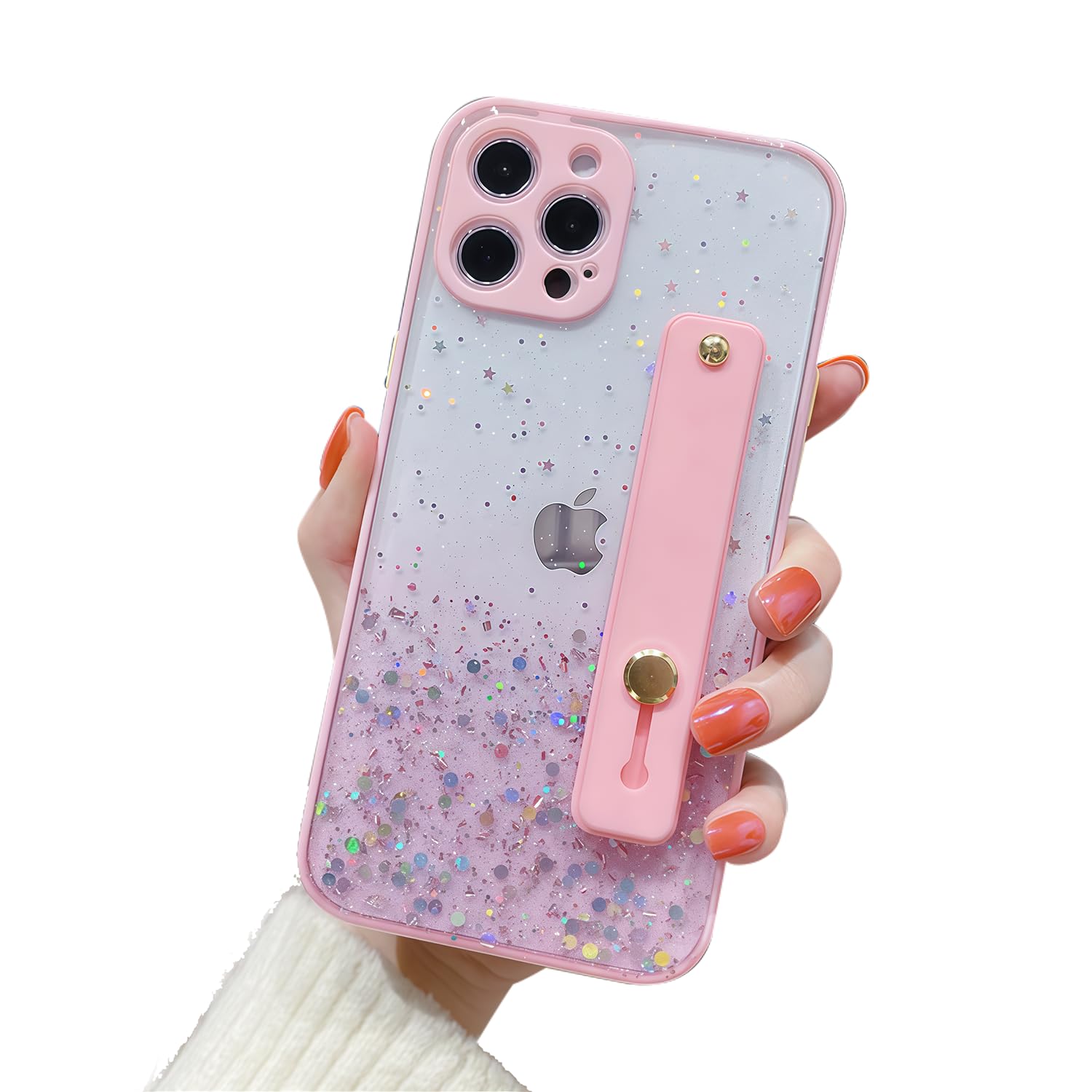 siduater Strap Holder Case for 6.1" iPhone 14 Pro with Wristband Kickstand, Bling Glitter Sparkle Clear Cover Soft TPU Bumper Adjustable Hand Grip