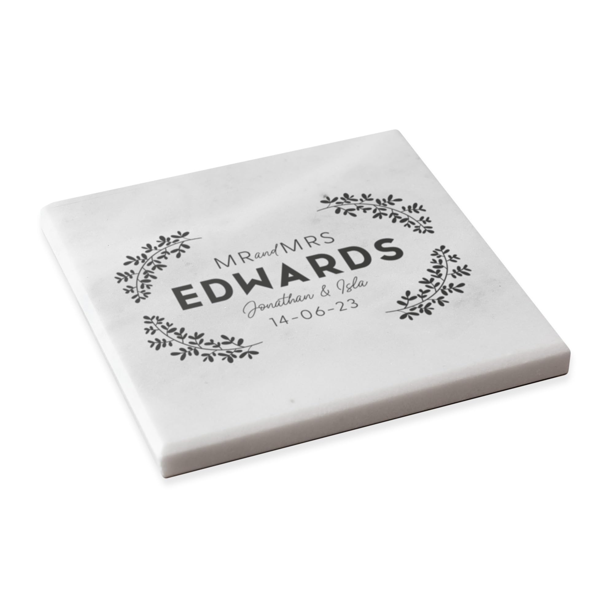 Personalised Solid Marble Coaster Drink Coaster Mr & Mrs Wedding Gift (Grey)