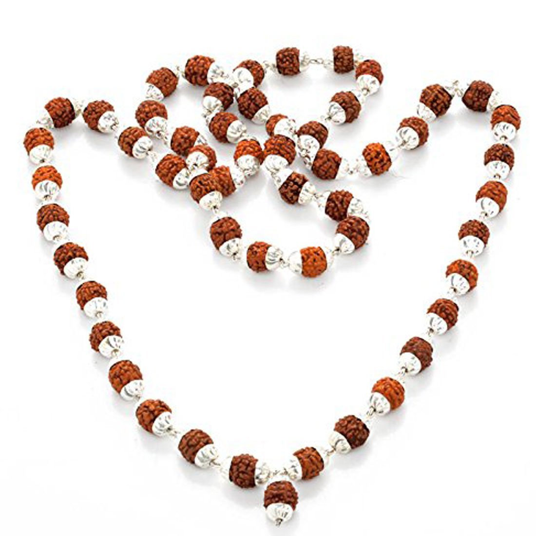 Rudraksha Rudraksh 5 Mukhi Japa Mala Rosary with Silver Cap Hindu Meditation yoga