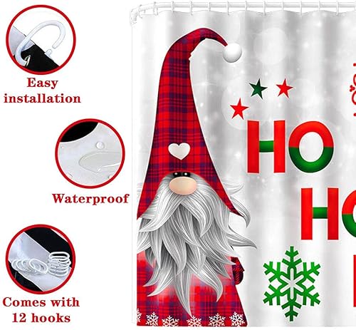 Miniatura 32 de Juego de 4 cortinas de ducha con alfombra antideslizante, cubierta para tapa de inodoro y tapete de baño, cortina de ducha de Papá Noel con 12 Papá
