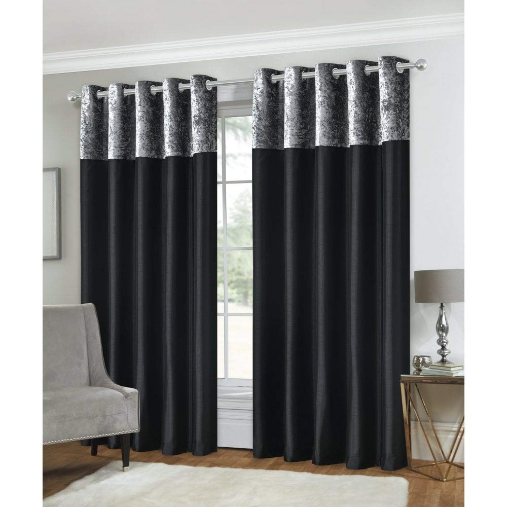 Lewis's Olivia Velvet Top Curtains - Blackout Eyelet Curtains for Living Room / Bedroom, 46 x 54-inch, Black, Set of 2