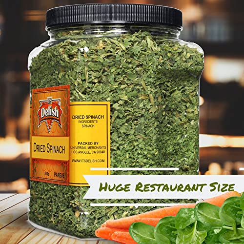 Gourmet Chopped Dried Spinach Flakes By Its Delish, 8 Oz Jumbo Reusable Container | Premium Natural Dehydrated Spinach Leaves For Cooking, Camping, Backpacking - Easy To Use For Sauces, Soup, Dips #TOP2