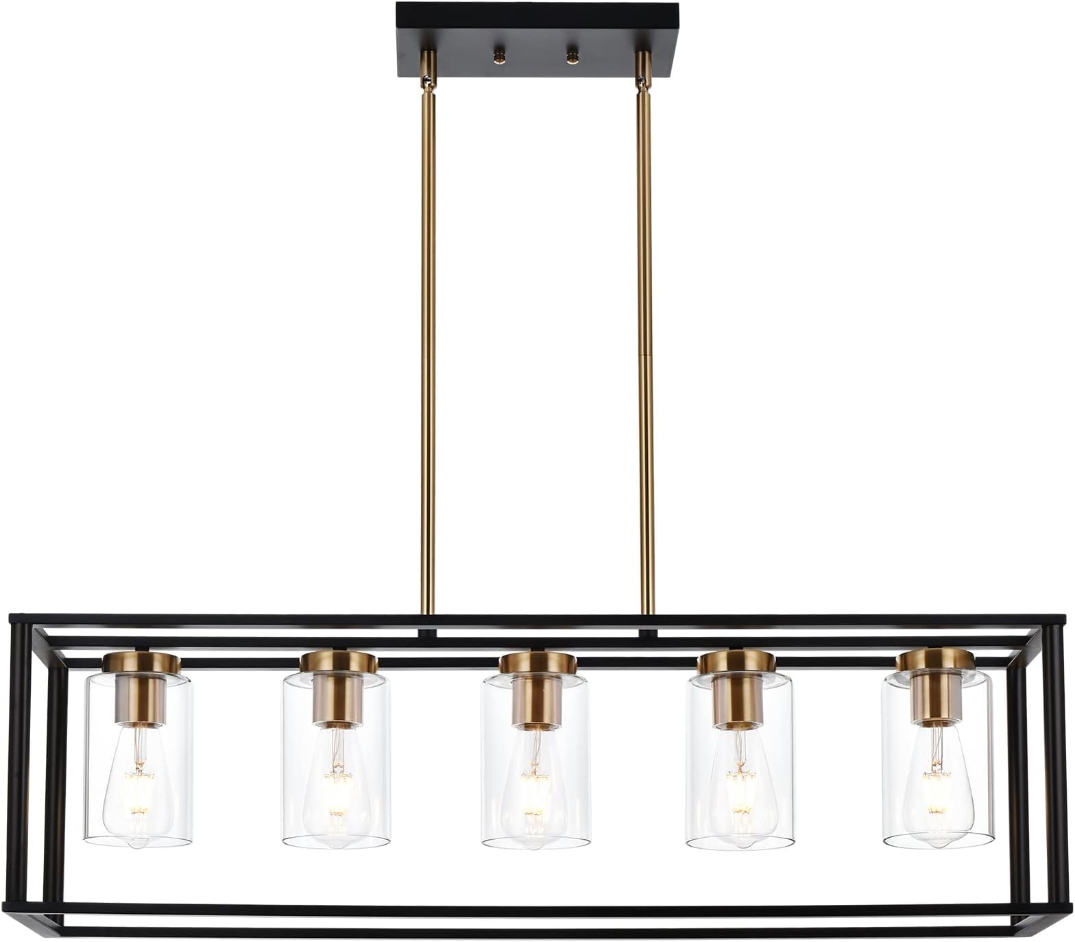 WJShome 5Light Black Chandeliers for Dining Room,Farmhouse Rectangle Chandeliers for Dining
