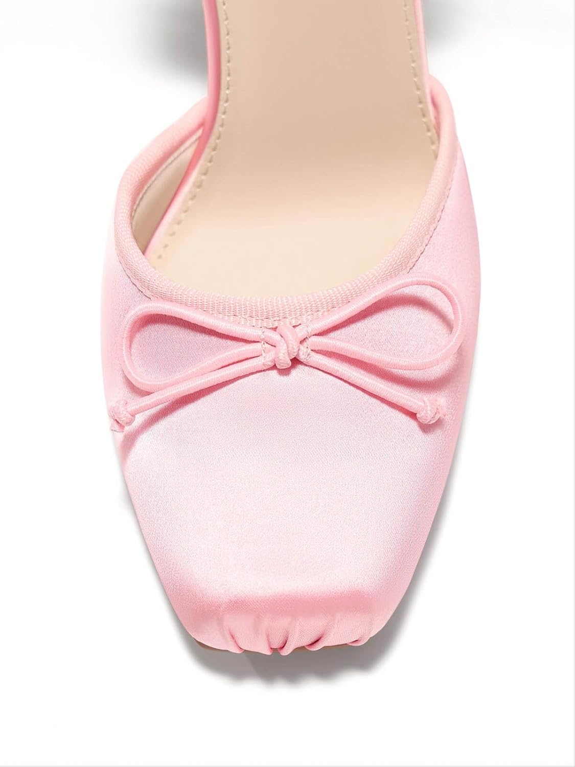 Coutgo Womens Ballet High Heels Satin Closed Square Toe Ballerina Heels Lace Up Bow Pumps Prom Shoes - Image 7