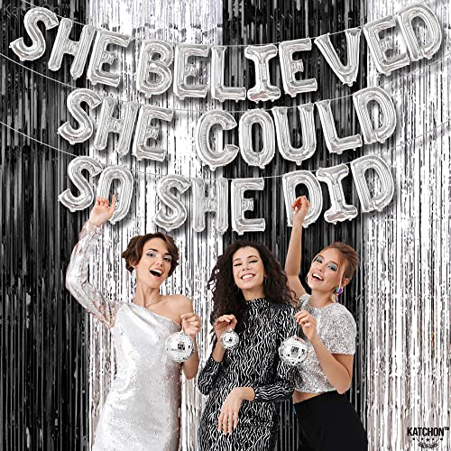 Image of Silver She Believed She Could So She Did Balloons - 16 Inch | Congrats Balloon for Congratulations Decorations | Graduation Balloon for Graduation Decorations 2026, Congrats Grad Decorations, KatchOn