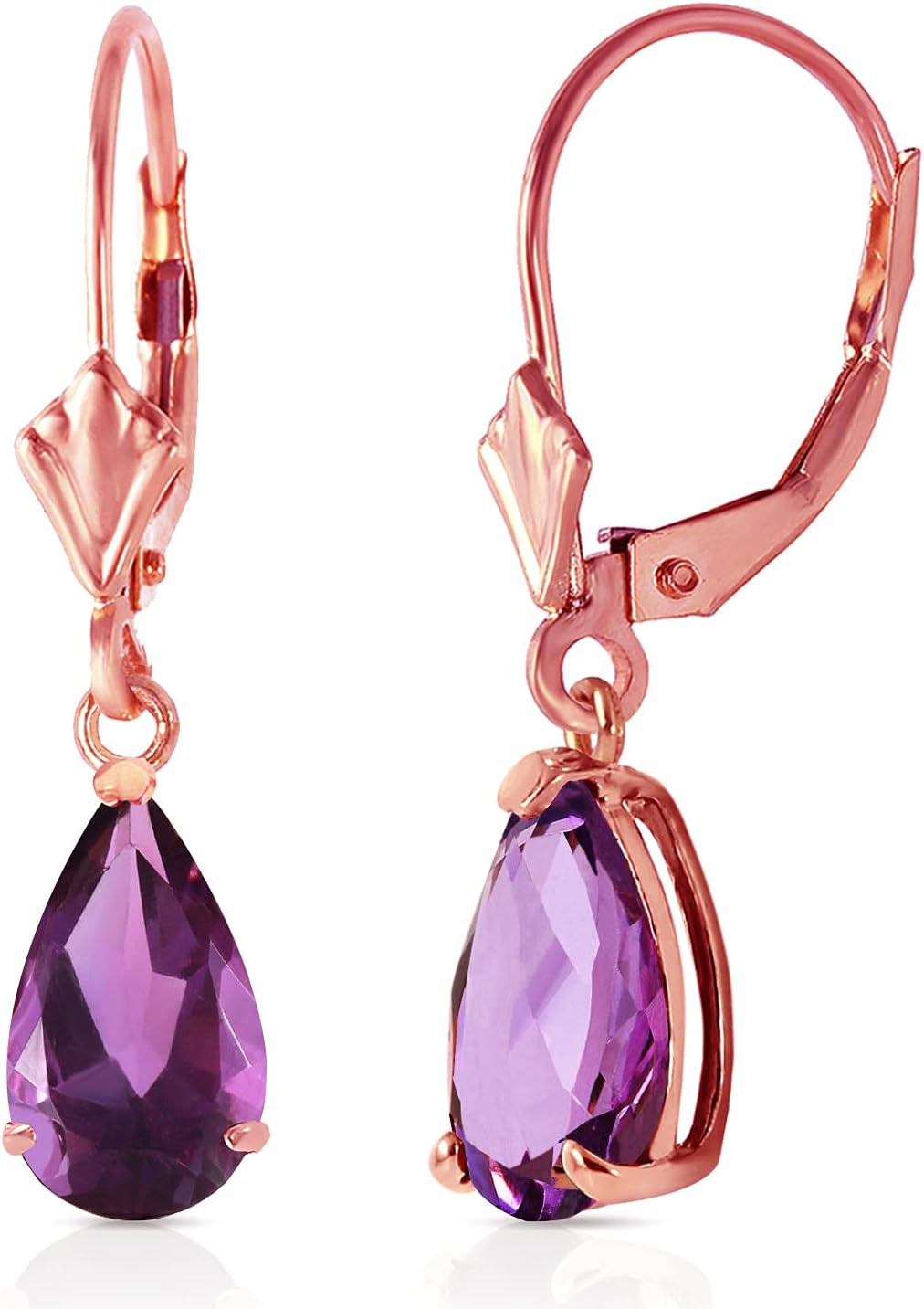 2.5 Carat 14k Solid Rose Gold Leverback Earrings with Natural Amethyst