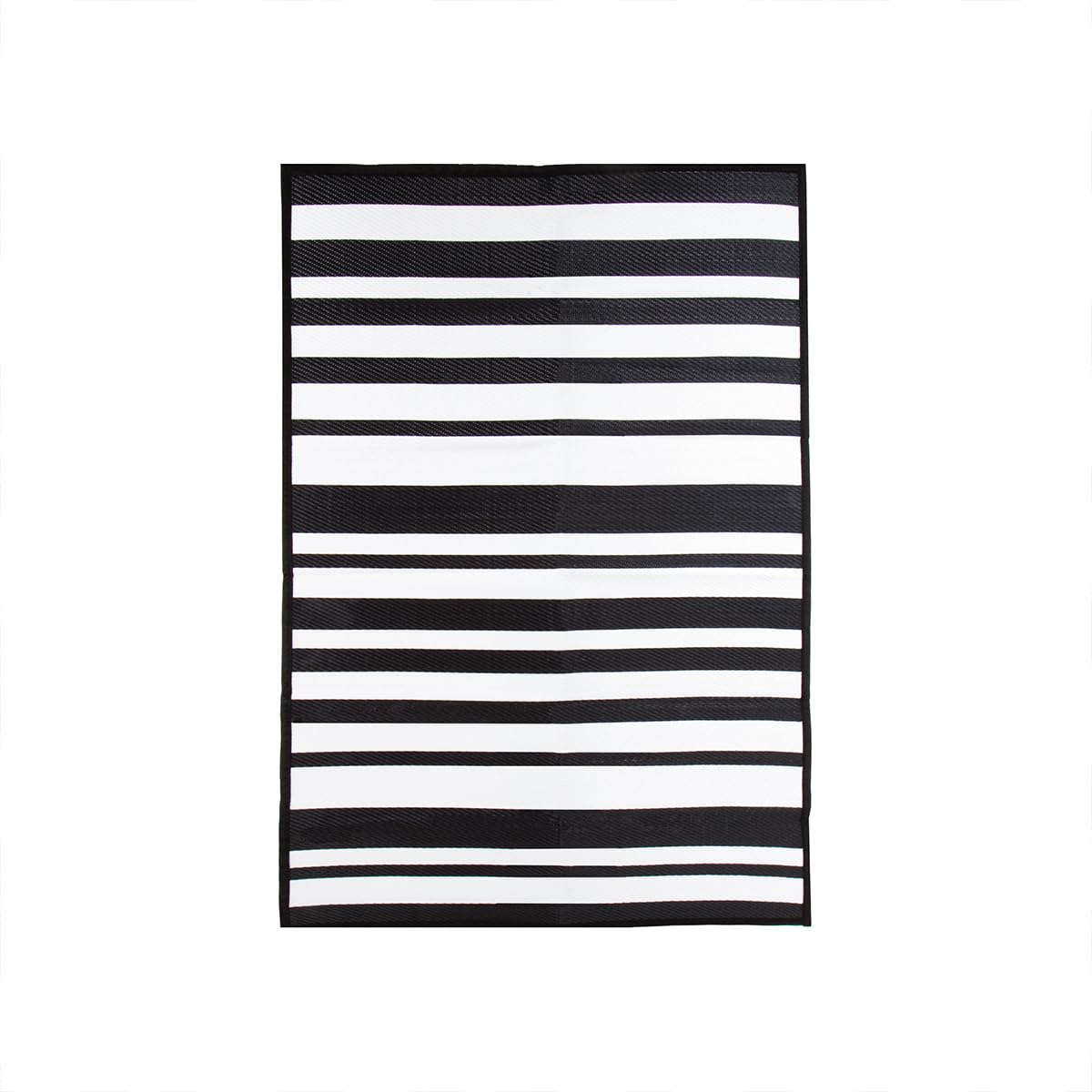 CHARLES BENTLEY Stripe Lightweight 100% Weatherproof Indoor/Outdoor/Patio Plastic UV Resistant Garden Recycled Material Rug Black For Balcony Beach BBQ And More (170x120cm)