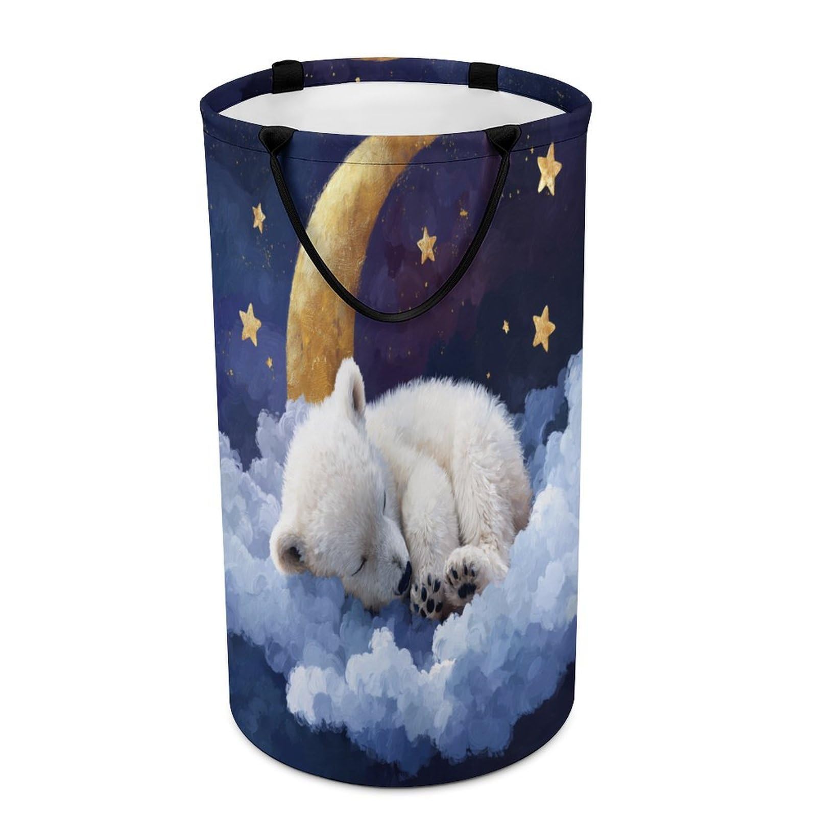 LUYYSKY Funny Classic Polar Bears Versatile Storage Laundry Basket, Modern Cute Moon Galaxy Starry Sky Clouds Animals Polar Bear Large Capacity Bathroom Hamper With Handle