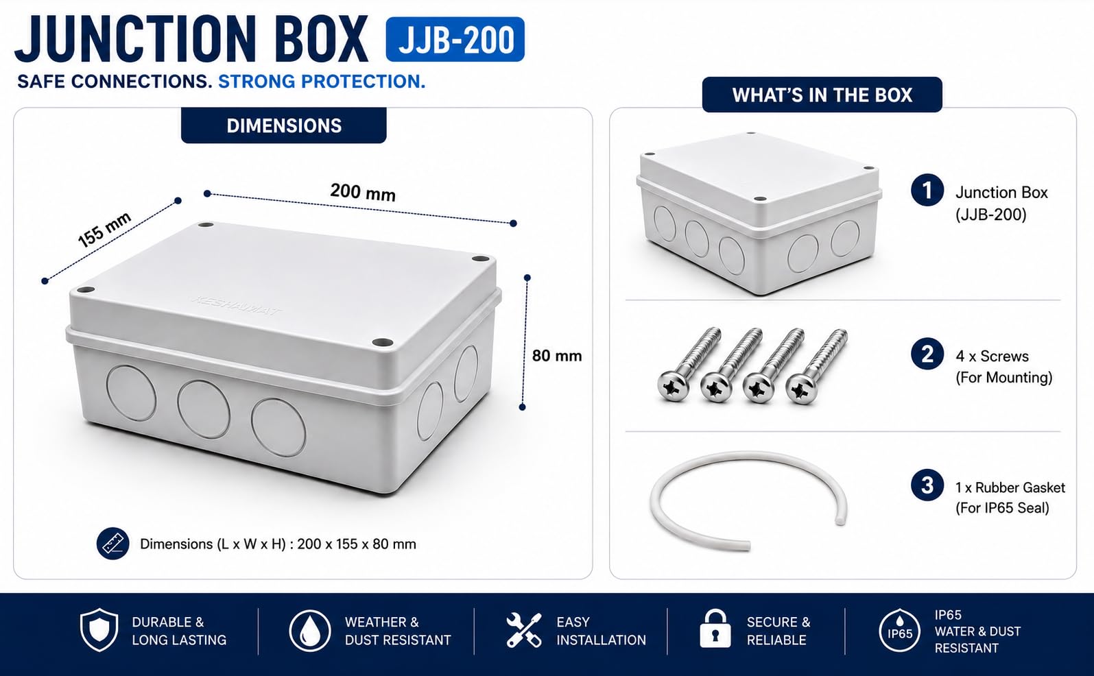 ABS Junction Box (JJB-200) | IP65 Waterproof | 200x155x80 mm 2