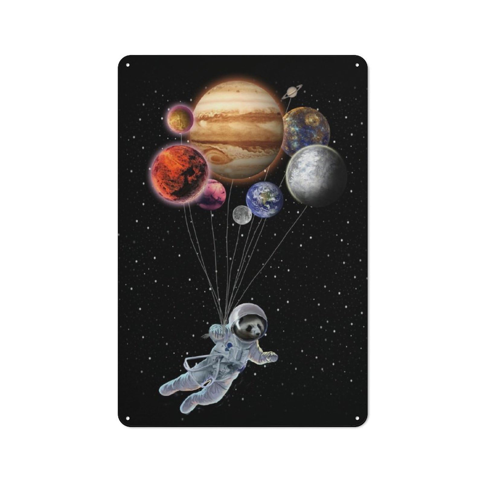 Junmoney Panda And Planet Balloon For Garden Room Or Summerhouse, Retro Metal Sign 30X20cm, For Metal Sign Collectors, For Vintage Wall Decor Fans