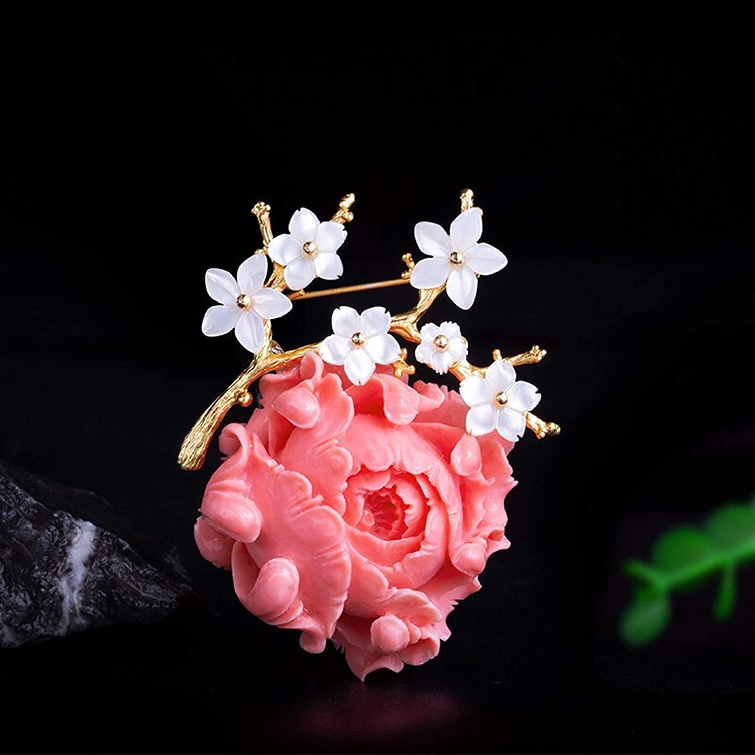 Broche de moda, broche de peonía for mujer, Pin de solapa Floral plateado, abrigo Retro, broche de cárdigan, broche exquisito