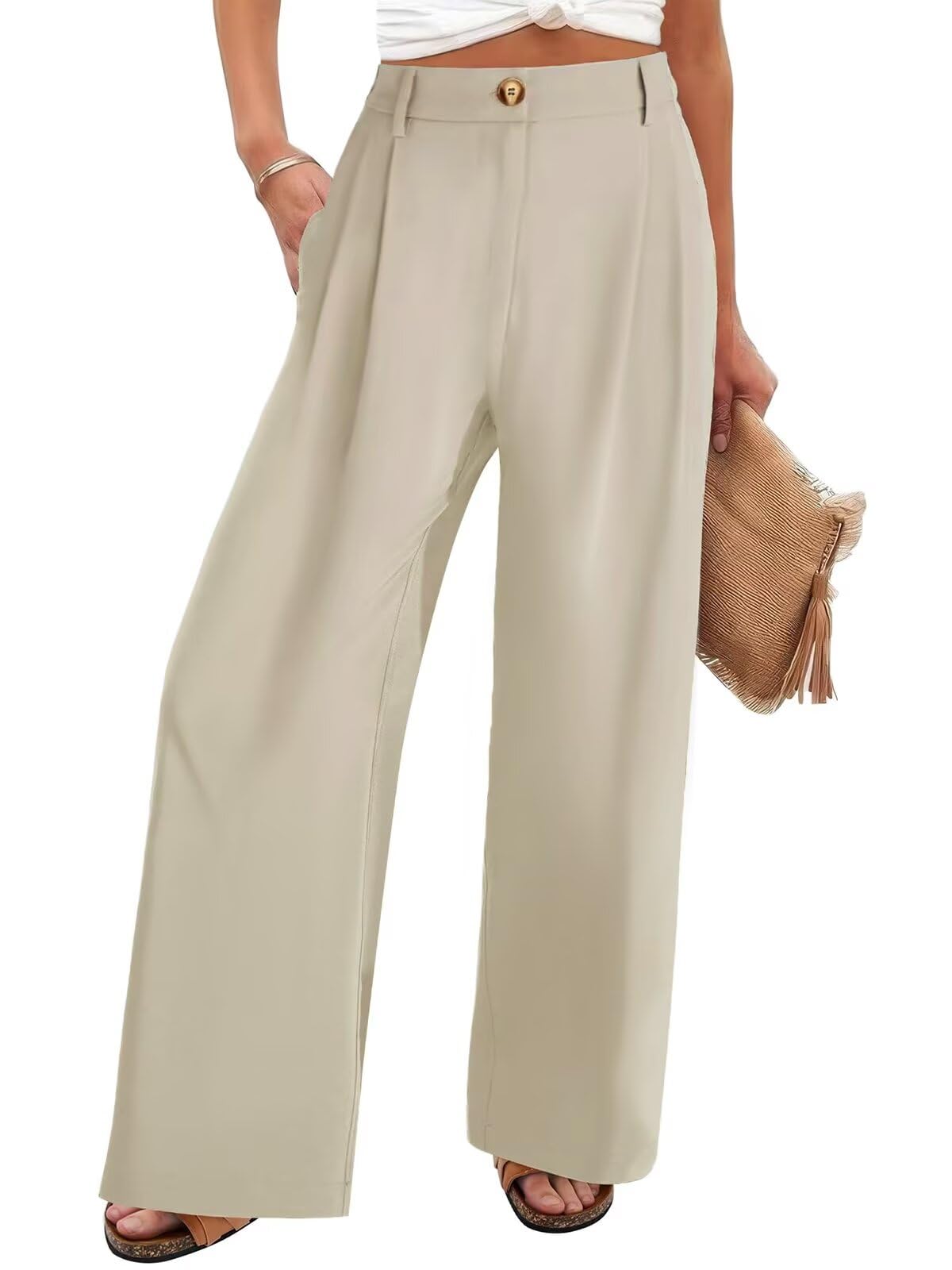 JURIS Womens High Waisted Wide Leg Formal Pants Elasticized Waist Back Casual Pants Business Work Suit Pants