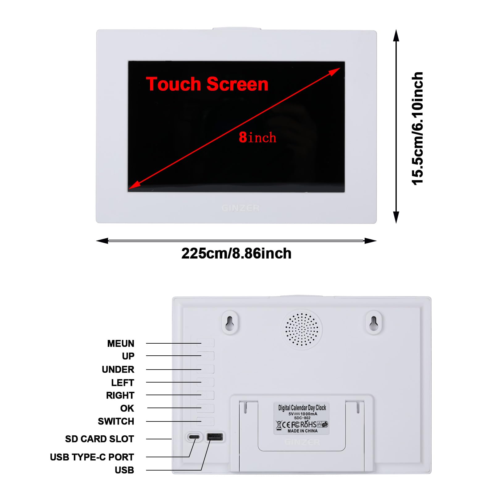 Touchscreen Demenz Wecker Design 2025 Neu, Digitaluhr 8 Zoll Großes Display Sprechende Kalenderuhr, mit Datum und Tag für ältere Alzheimer mit HD Digital Bilderrahmen