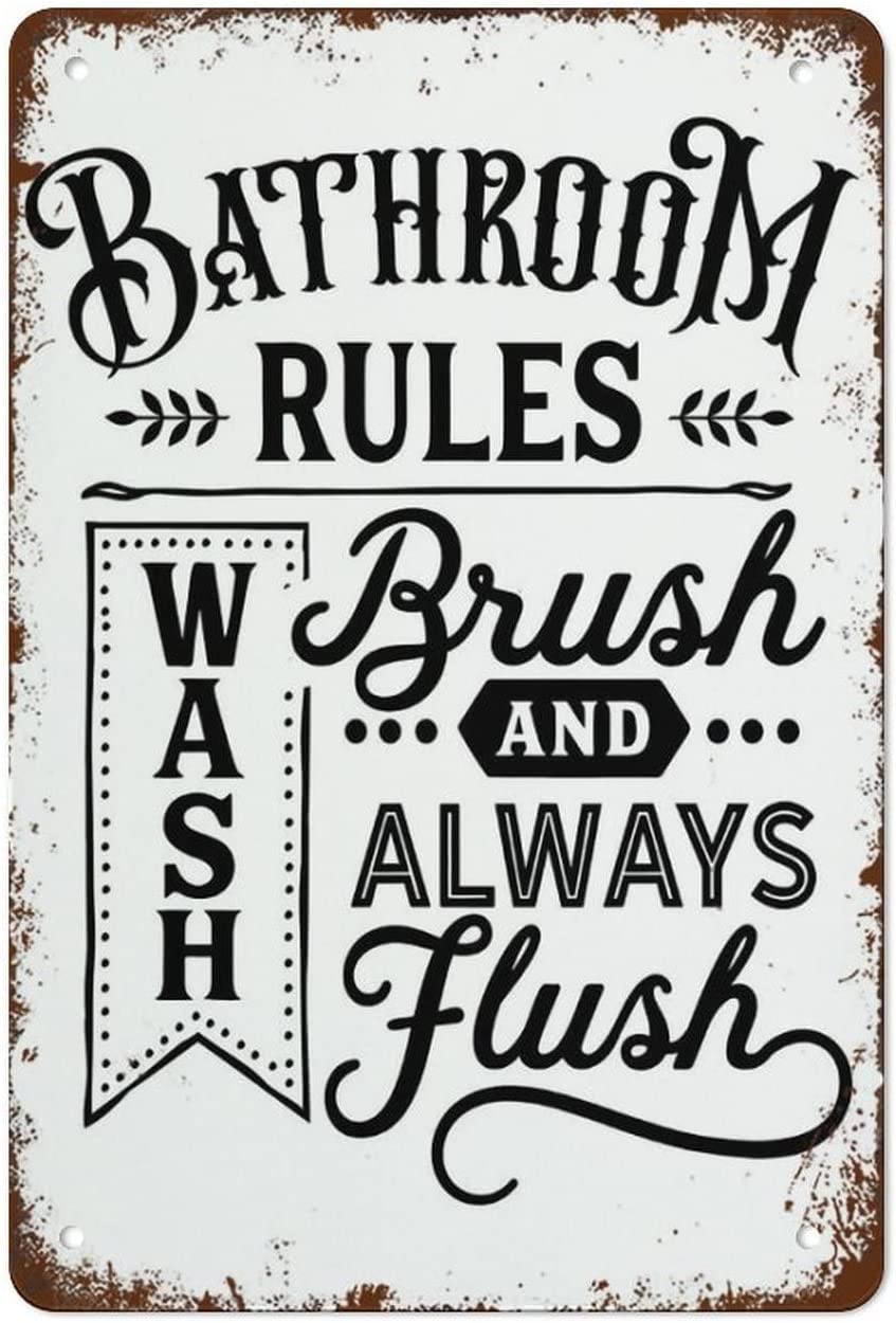 Kwqdozf Tin Sign-6 8X12 Inch Bathroom Rules Vintage Metal Aluminum Tin Sign Door Signs 8X12 In