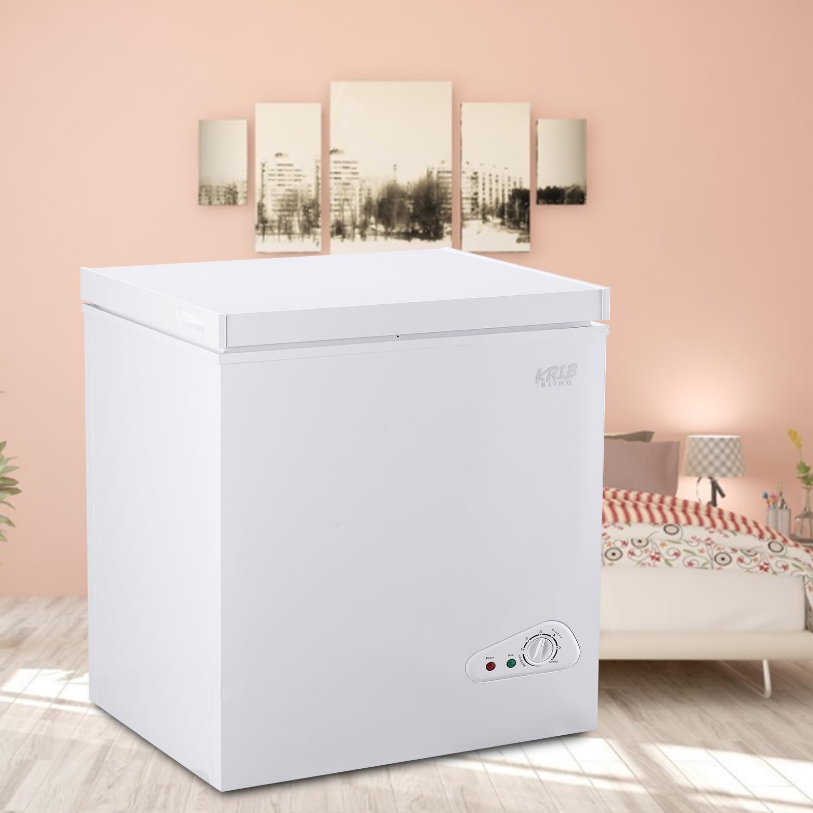 Krib Bling Chest Freezer With Freezer Basket, 7.0 Cu. Ft Mini Freezer 7 Temperature Levels Thermostat, Top Door Open, Ideal For Home, Kitchen & Office, White on Fridge.com - View 6