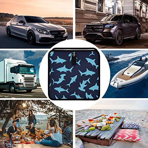 Image of Funny Shark Car Trash Can, Foldable Hanging Car Trash Bag, Animals Dark Blue Small Waterproof Car Accessories Garbage Bin