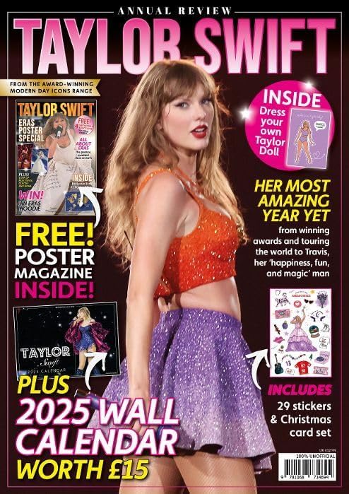 Taylor Swift Annual Review Magazine, 2025 Wall Calendar, Poster, Stickers and Occassion Cards and FREE TAYLOR POSTER MAGAZINE