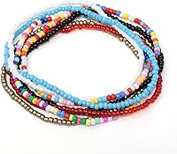 2 Sets Bohemian Handmade Beaded Anklets - Colorful Glass Seed Beads Elastic Ankle Bracelets for Women Feet Hands