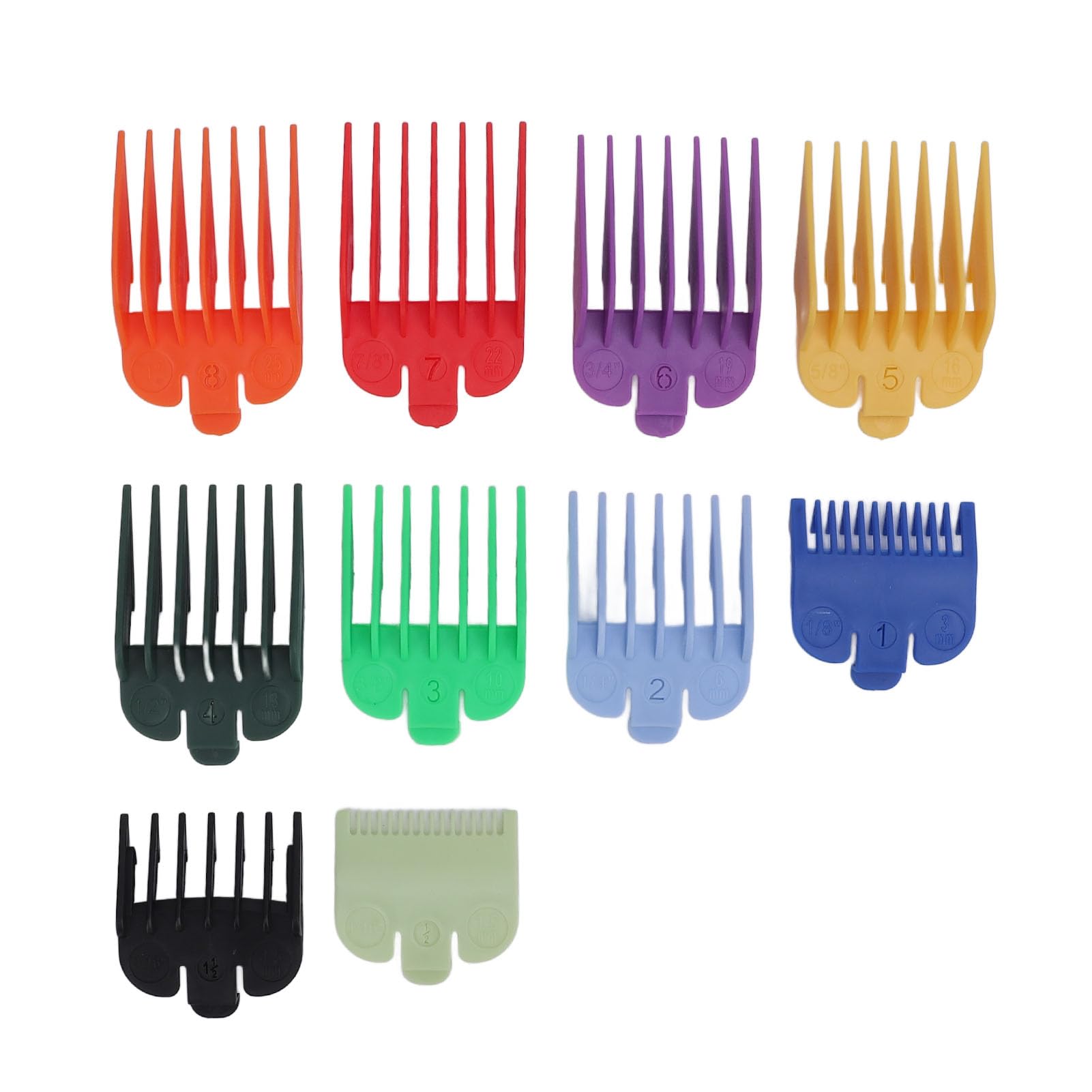 Haarschneidemaschinen-Schutz-Set, runde Ecken, bunte Zahlencodierte Führungskämme, ABS-Haarschneidemaschinenschutz, kompatibel mit Haarschneidemaschinen, 1,5/3/4,5/6/10/13/16/19/22/25 mm, 10 Stück