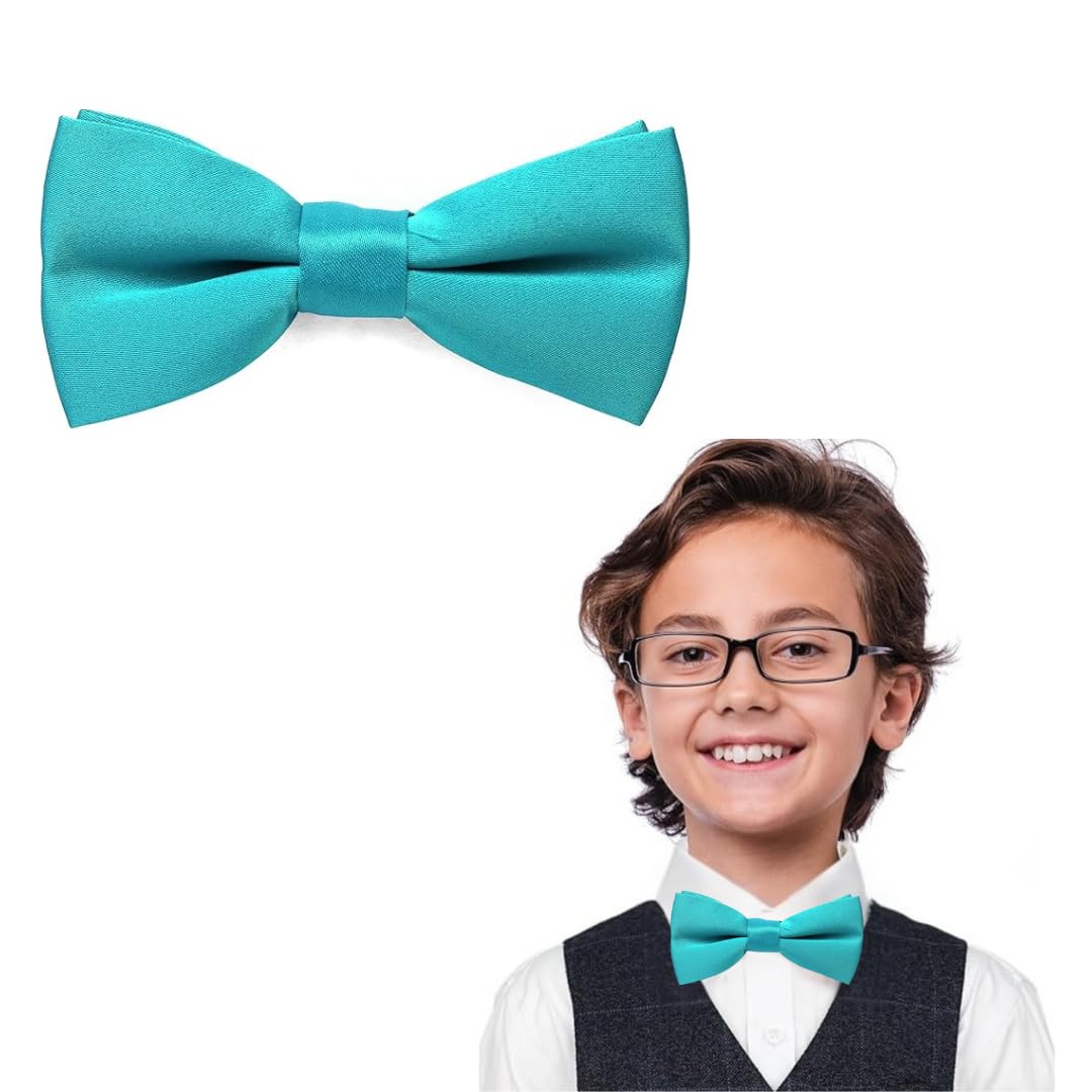 The Tie Company Boys Teal The Tie Co™ Kids Bow Tie – Pre-Tied & Adjustable Plain Bow Tie For & Girls, Premium Range, Formal & Party Wear Accessory (Teal)