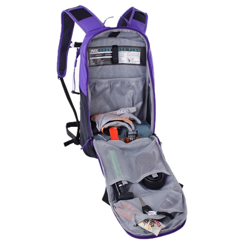 EVOC RIDE 8 + HYDRATION BLADDER 2 Plecak rowerowy, plecak trekkingowy (sprytne zarządzanie kieszeniami, 2 l HYDRATION BLADDER, wysokiej jakości plecak dzienny), fioletowy - czarny