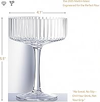 Vista 4 de Copas de Martini de Espresso Coupé, juego de 4 copas vintage de champán Martini para cóctel, copas de vino acanaladas acanaladas para regalo