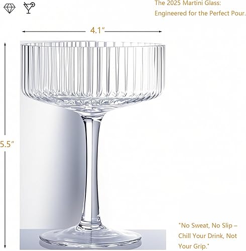 Miniatura 4 de Copas de Martini de Espresso Coupé, juego de 4 copas vintage de champán Martini para cóctel, copas de vino acanaladas acanaladas para regalo