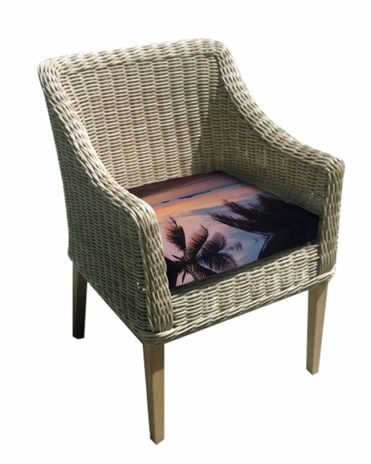 2 Pack Sunset Summer Waterproof Cushion Covers with Ties, Outdoor Patio Chaise Lounge Chair Seat Cushion Slip Covers Replacement(Only Cover) Seasides Palm Tree Leaves Scene 24