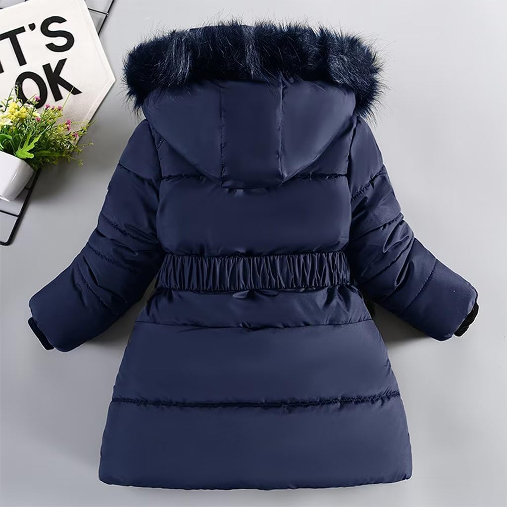 linboo Cappotto invernale da ragazza, giacca invernale per bambini, in pile caldo, in cotone ispessito, foderato, classico parka con borchie, cinture, archi