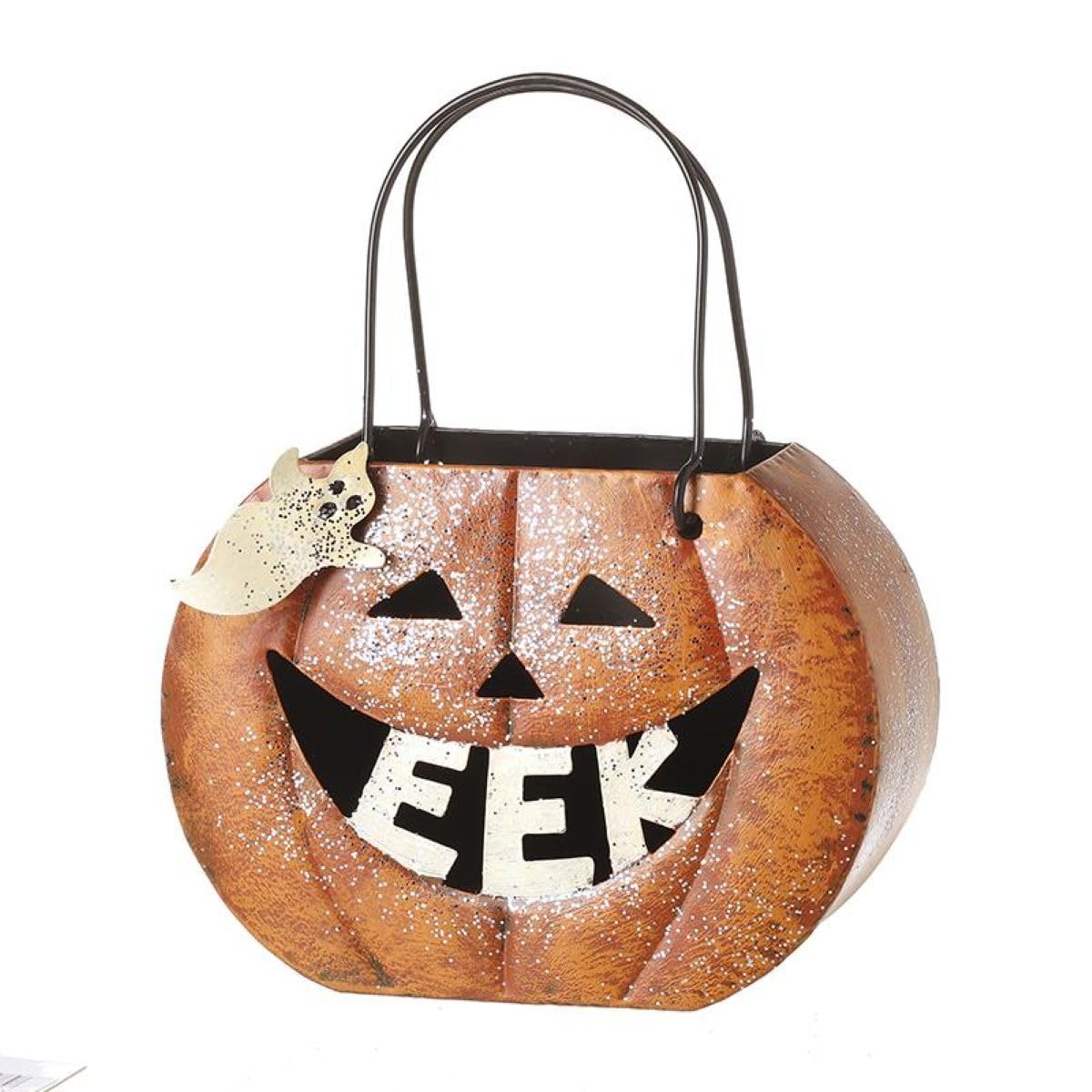 Heaven Sends Metalowy świecznik dyniowy dekoracja na Halloween EEK Jack O latarnia z duchem straszny świecznik na podgrzewacz pomarańczowa dynia Halloween wystrój domu
