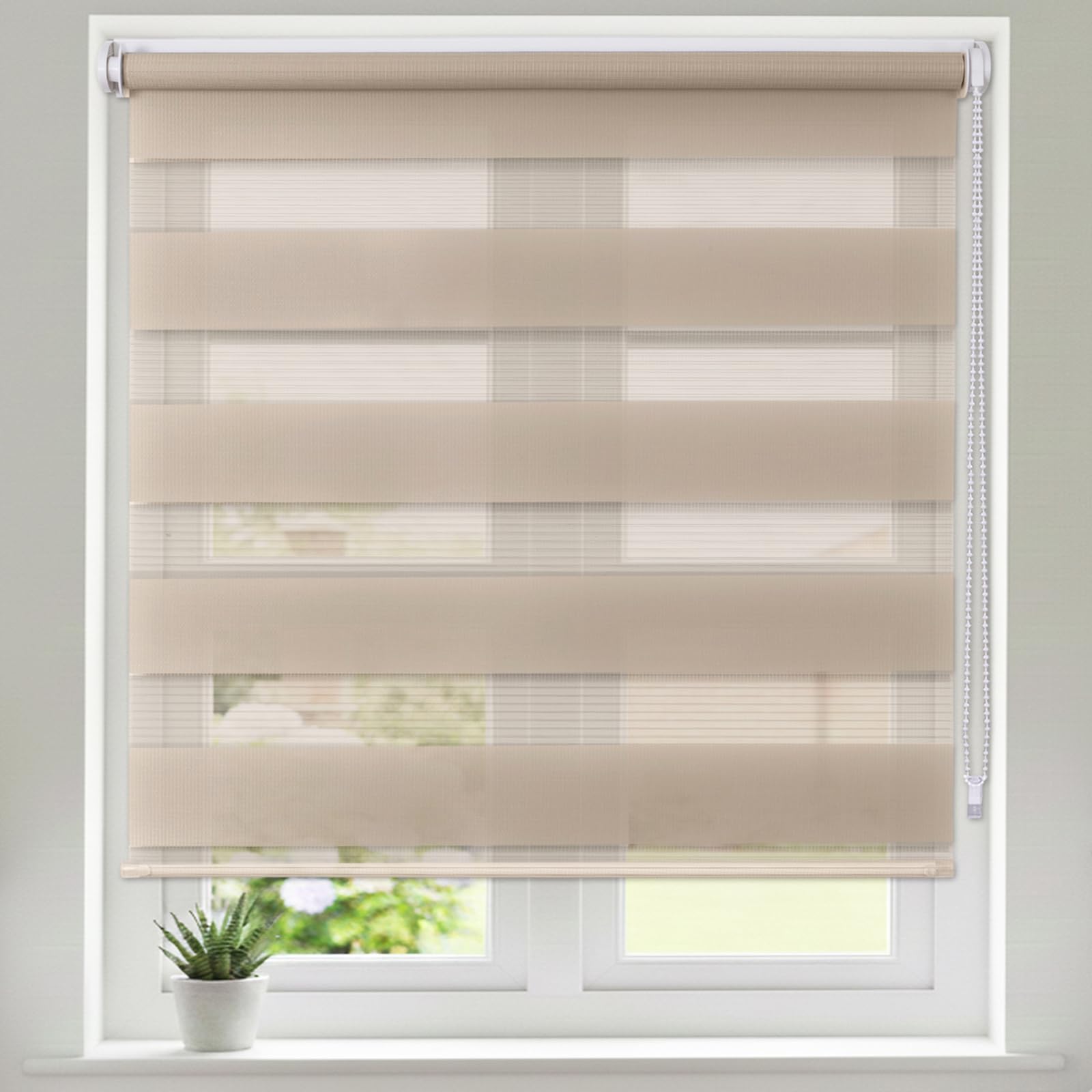 Maritown No Drill Day and Night Zebra Roller Blinds for Windows Stick on
