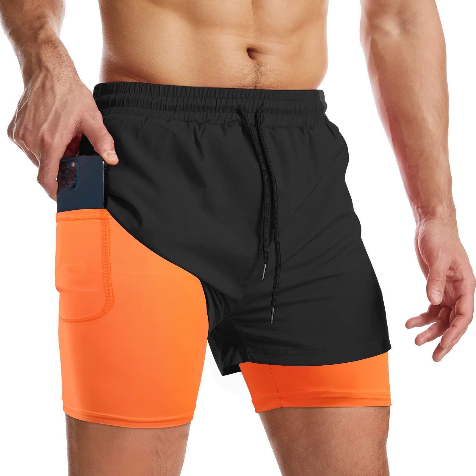 Danfiki Pantaloncini Sportivi da Uomo Running Shorts Asciugatura Rapida con Tasca per Jogging Tennis Fitness Allenamento 2 in 1