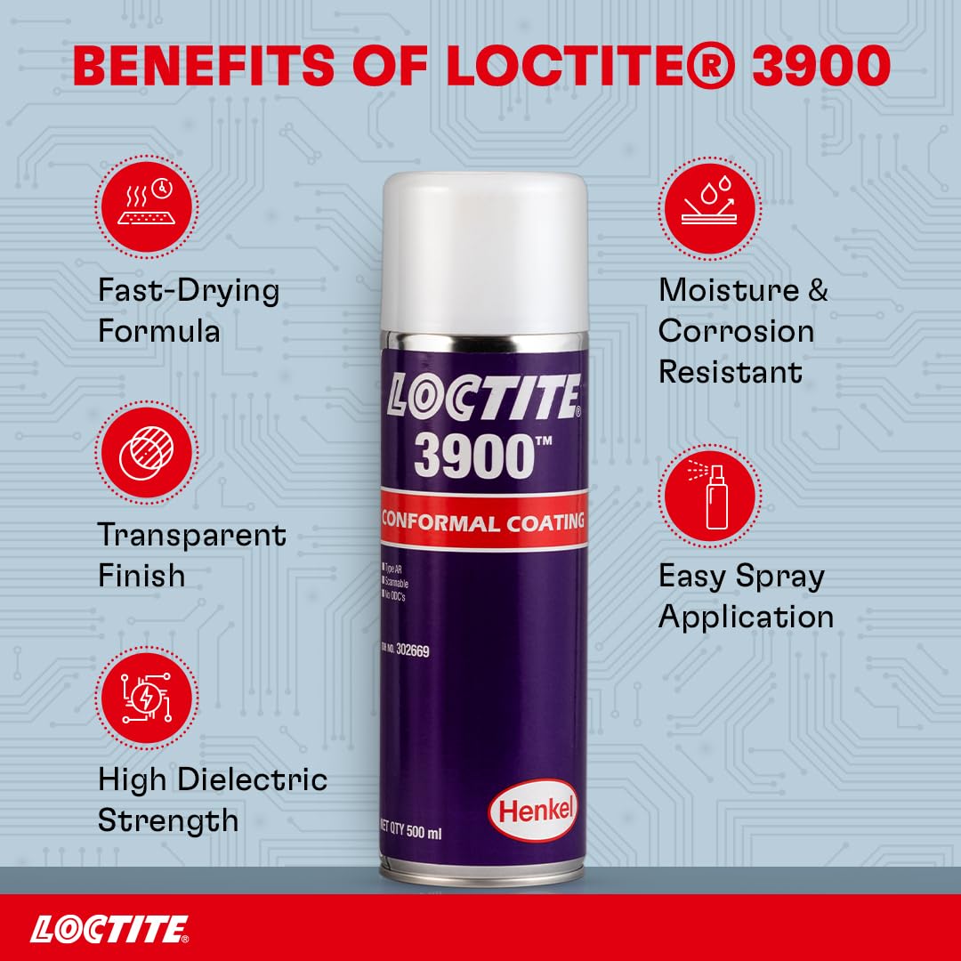 LOCTITE 3900 Conformal Coating Spray for PCB & Electronics | Fast-Drying Transparent Protective Coating | Prevents Rust & Corrosion | For Professional-Grade Conformal Coating Applications | 500ml product image 2