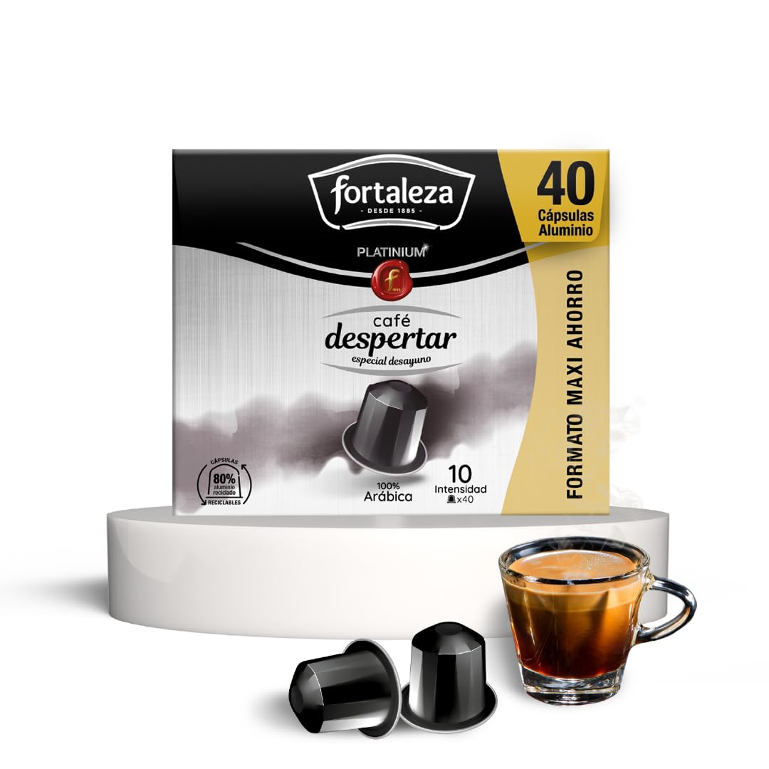 Café Fortaleza Platinium, Cápsulas Compatibles con Nespresso, de Aluminio, Sabor Despertar, Especial Desayuno, 100% Arábica, Tueste Natural, Pack 4x40 - Total 160 uds