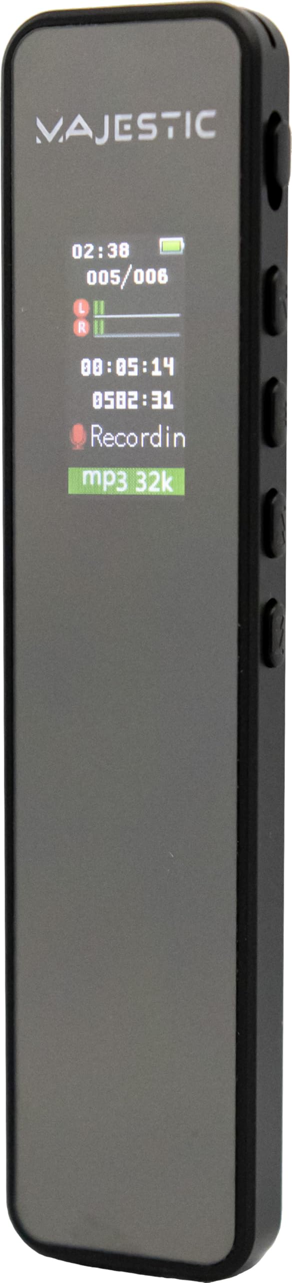 Majestic VR 38 - Registratore Vocale Digitale, Memoria 16 GB, display a colori TFT, presa cuffie 3.5mm (auricolari inclusi), riproduzione file audio MP3