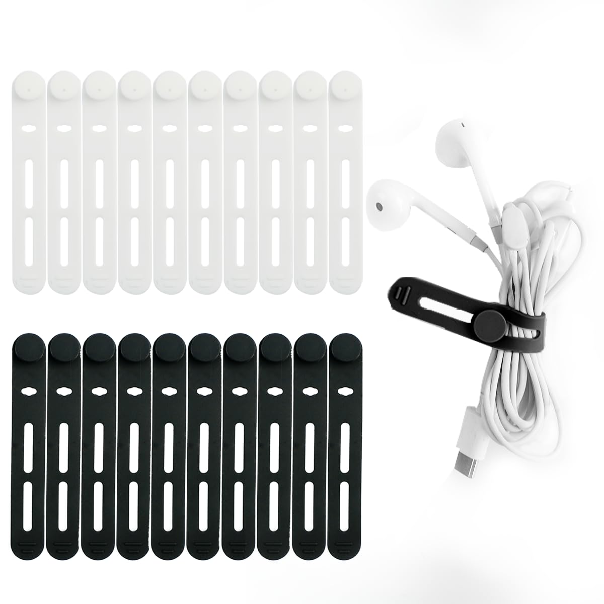 ChauLanBow 20Pcs Silicone Cable Ties, Reusable Cable Ties, Cable Ties Reusable, Small Cable Ties, Cable Ties, Wire Organizer for Earphone, HDMI, Phone Charging Cable, Mouse in Home Office Table Desk