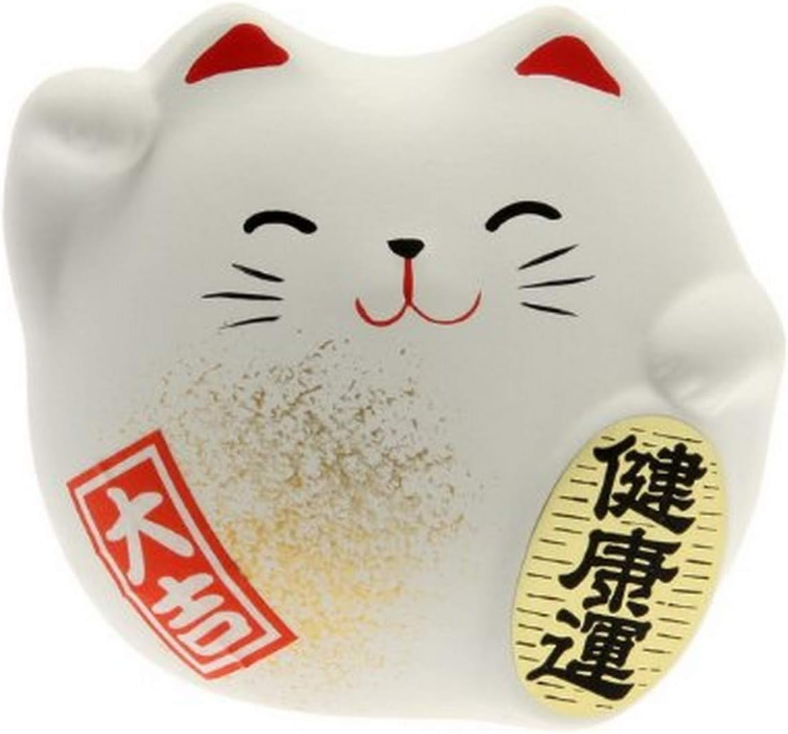 Maneki Neko Charm Kenkoh-un Collectible Figurine, Good Health, White