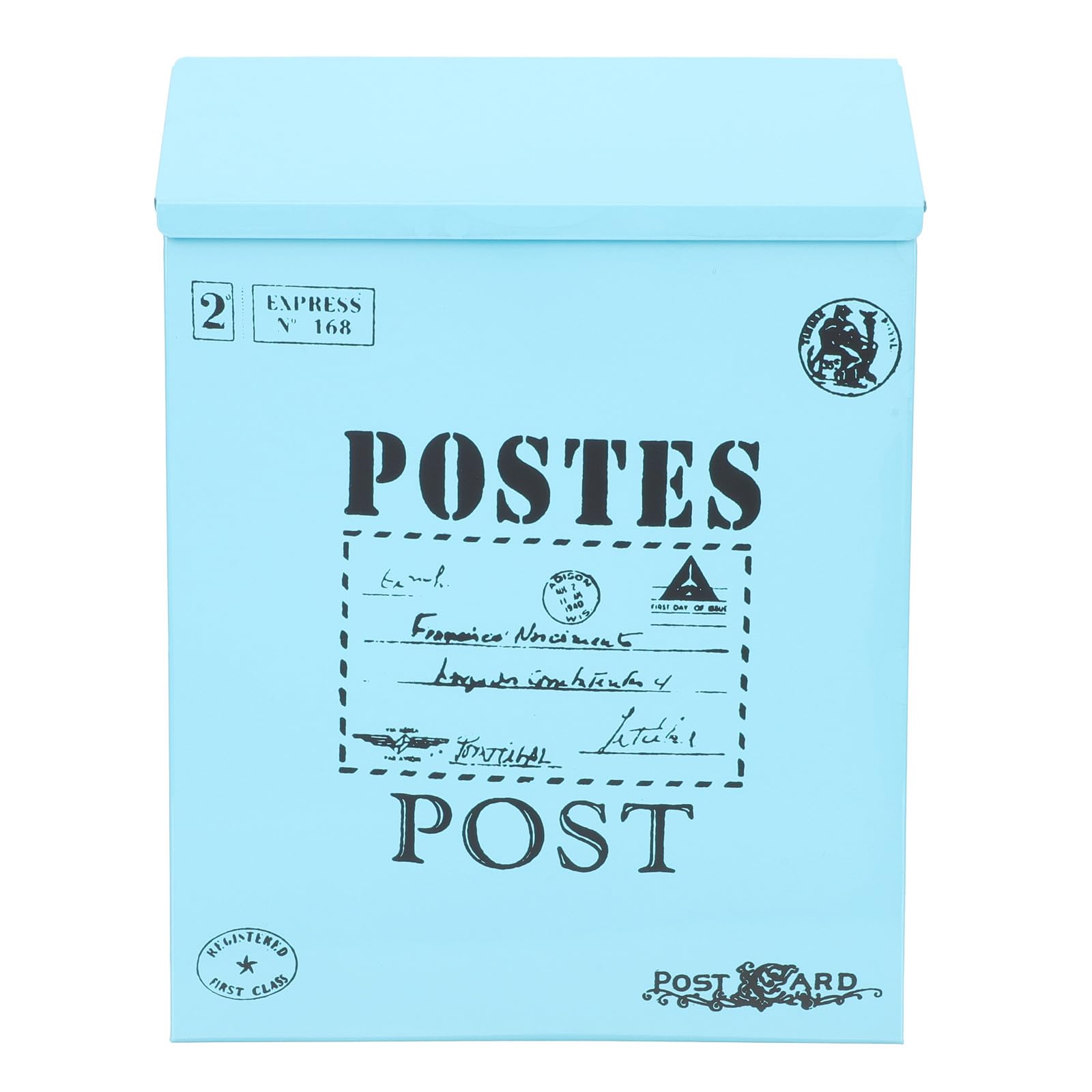 Boîte aux lettres murale en fer rétro bleue à grande capacité