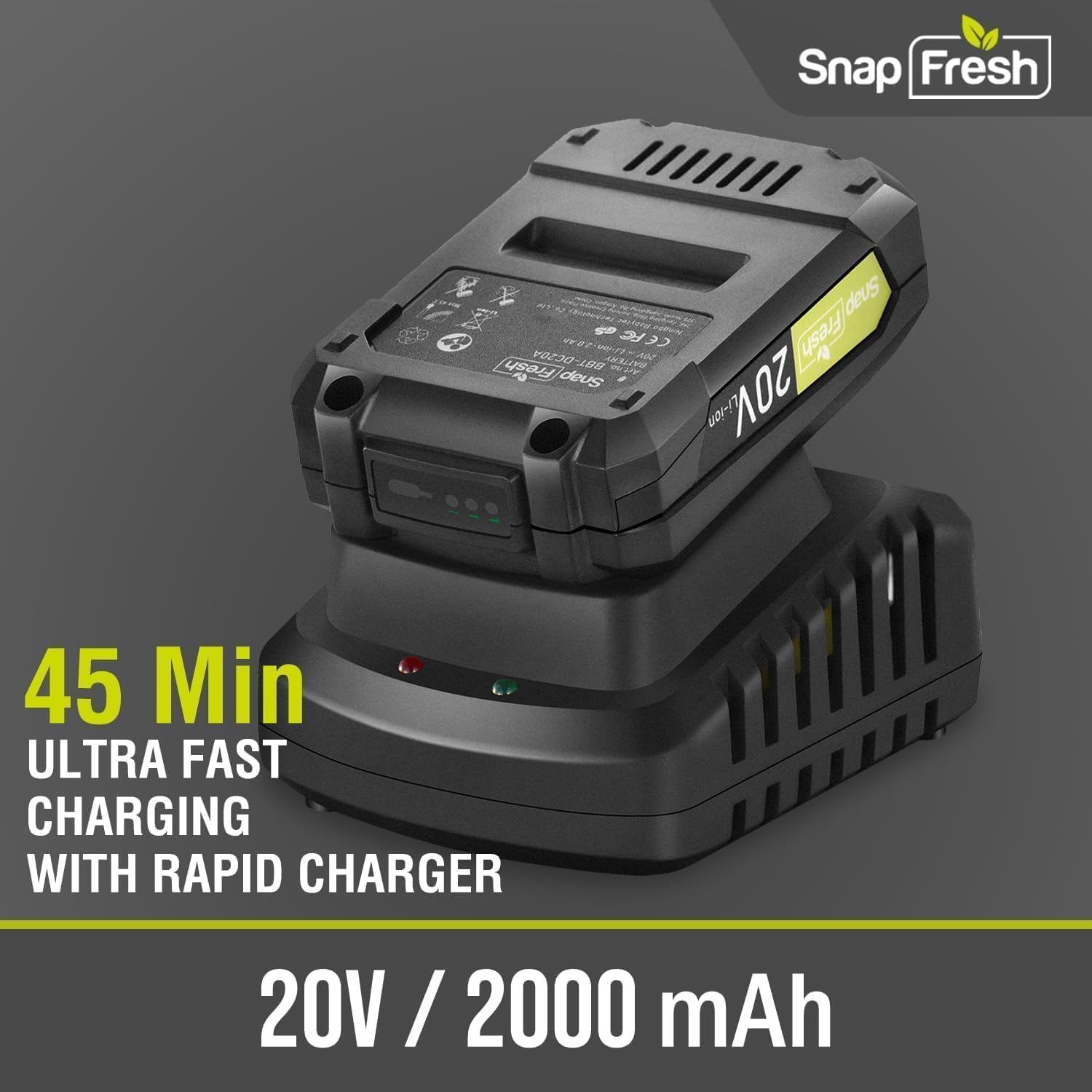 SnapFresh Cordless Leaf Blower - 20V Electric Leaf Blower with 2.0 Ah Battery and Charger - Lightweight 2-Speed Leaf Blower for Lawn Care and Yard/Garden/Patio Cleaning (Orange)