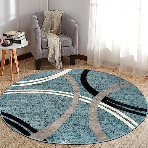 Rugshop Modern Wavy Circles Design 6' 6" (6' 6" Diameter) Blue