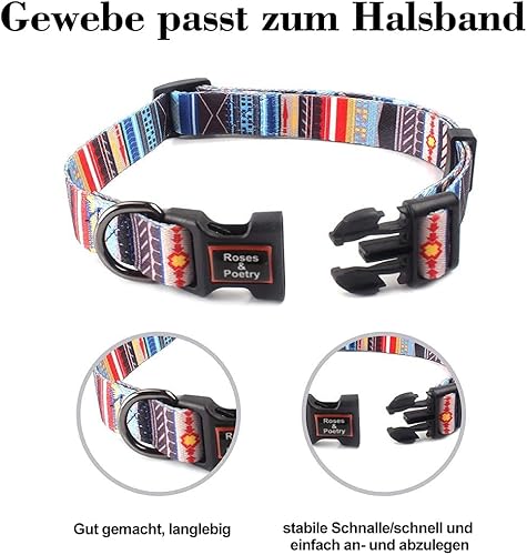 Miniatura 71 de Roses&Poetry Collares para perros medianos, con estampado de leopardo, collar ajustable de nailon para mascotas, duradero y reflectante para perros