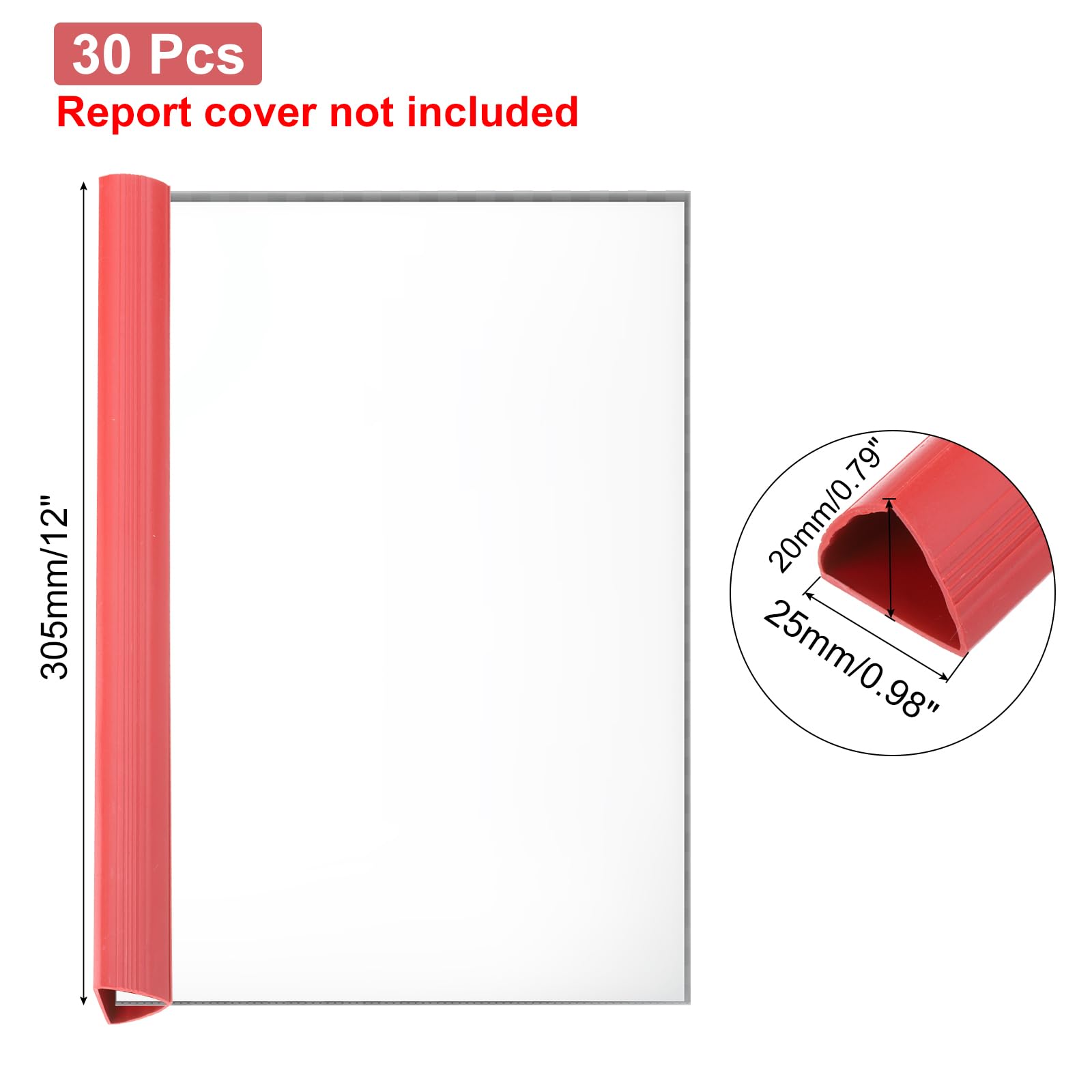 PATIKIL 30Pcs Binding Bars, 20x25mm Binding Bars Slide Grip 220 Sheets Capacity A4 Size Report Binder Presentation Binder for Study Office Report Cover Resume, Red - Image 2