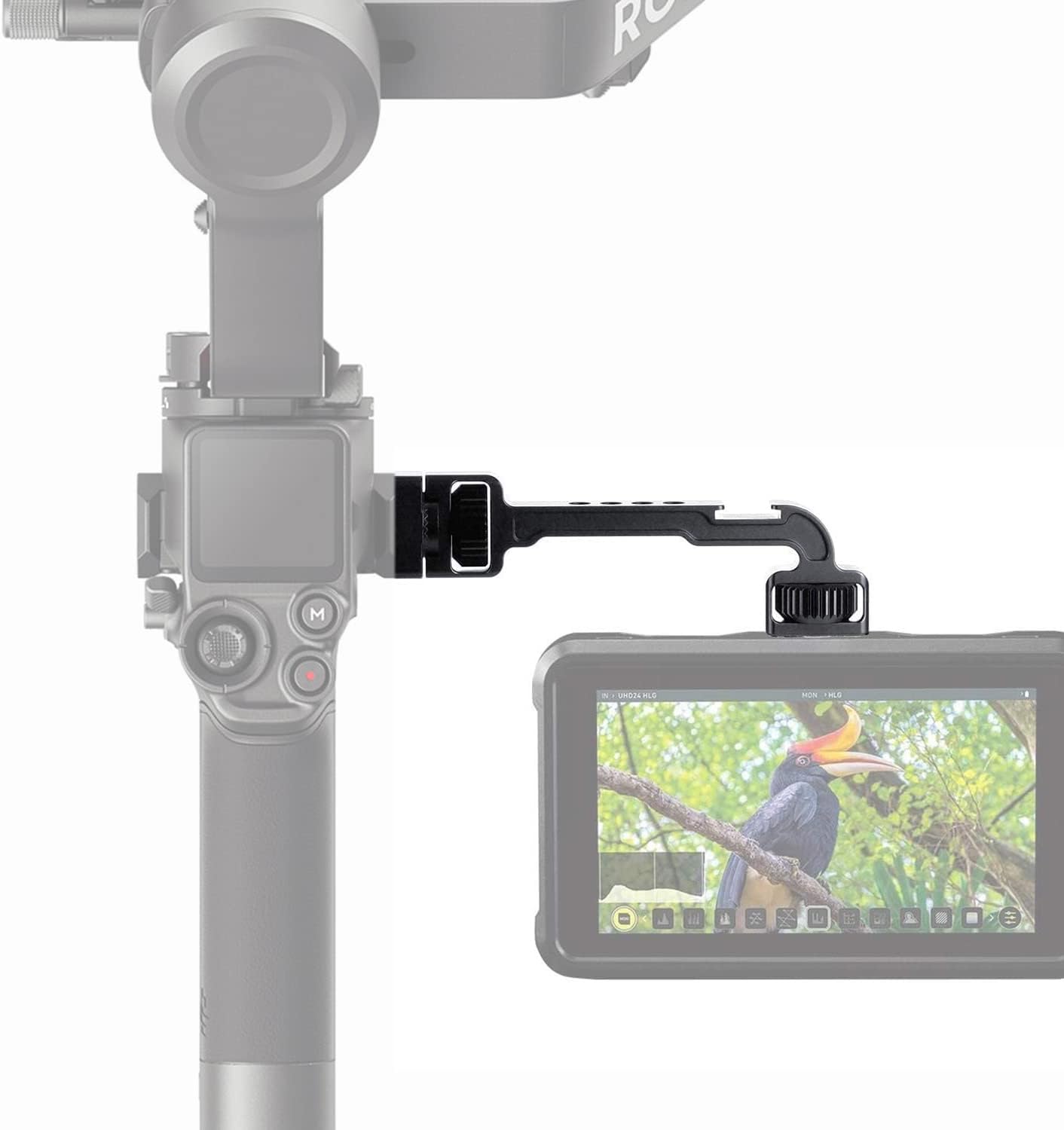 DO1 Adjustable Camera Monitor Mount Arm for Gimbal | Compatible with DJI Ronin RS 2 / RSC 2 / RS 3 / RS 3 Pro/RS 3 Mini, ZHIYUN Crane 2S/Crane 3/3S/ Weebill & MOZA | 360 Rotation & Hot Shoe Adapter