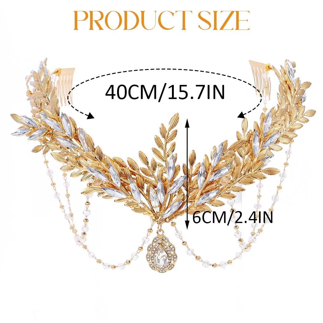 Unicra Gold Leaf Crown Leaves Tiara Bridal Headband Wedding Hair Accessories for Women and Brides - Image 6