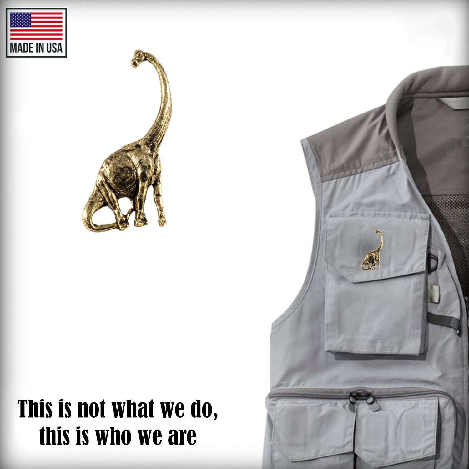 Brontosaurus Pin, Gold Plated, 2 Inches, 100% Handmade in the USA, Dino, Dinosaur, Realistic, Metal, Lapel, Hat, Brooch, Gift, Jewlery, Over 3100 Unique Designs