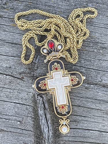 Nazareth Store Jesus Pectoral Cross Black Enamel Crystallized Red Stones Christian Priest Bishop Crucifix Pendant Necklace 24" in Gift Box2