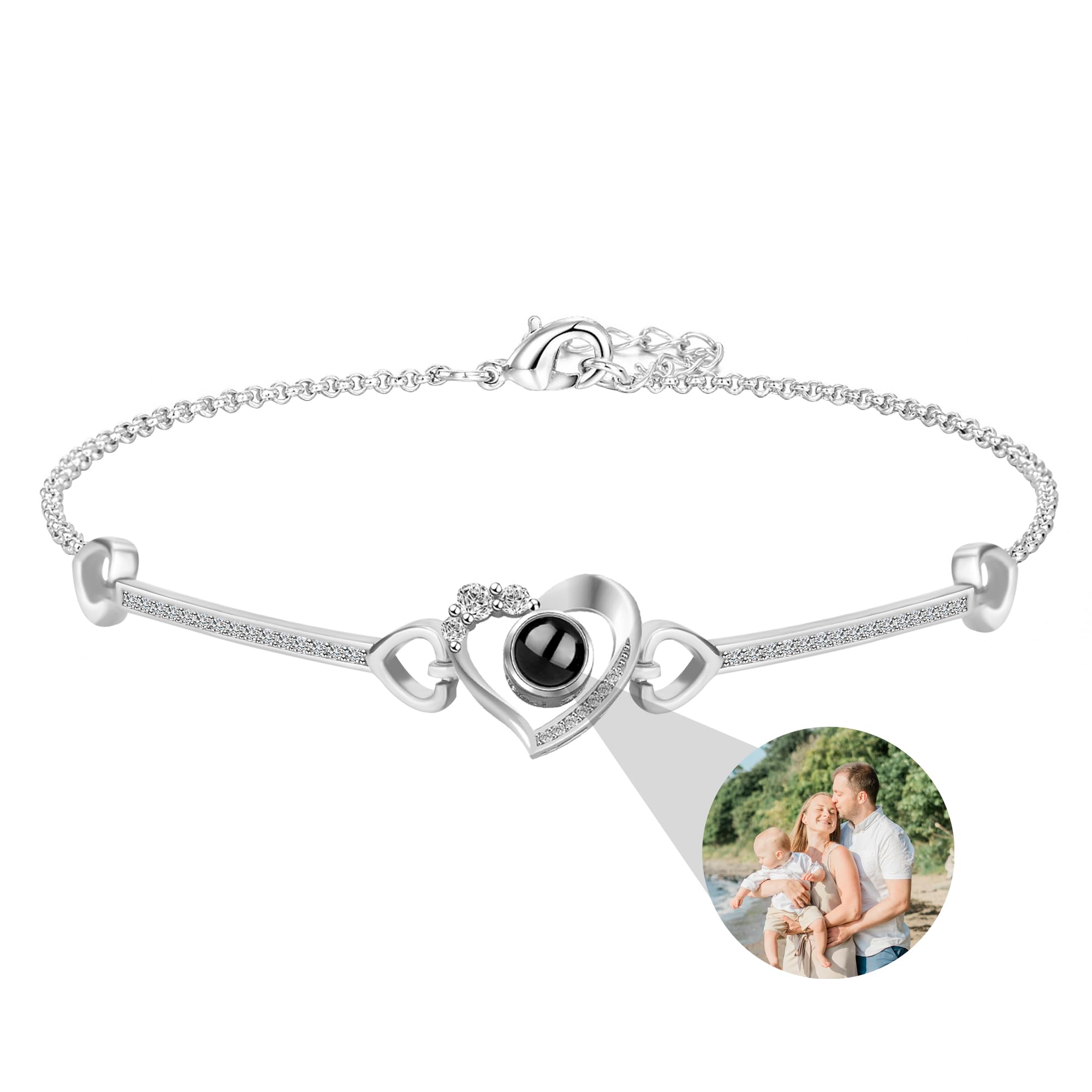 EiennoaiCustom Bracelets with Picture inside,Personalized Projection Bracelet with Photos,I Love You Necklace 100 Languages Picture Bracelet for Women Girl