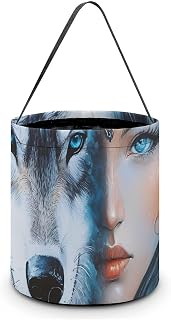 Wolf And Beauty Indian Funny Halloween Tote Treat Bags Party Trick Candy Buckets Reusable Gift Baskets
